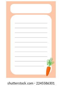 Nota de la ilustración de la etiqueta vegetal linda. Memo, papel. Dibujo de vectores. escribiendo papel.