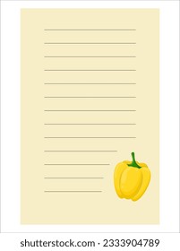 Nota de la ilustración de la etiqueta vegetal linda. Memo, papel. Dibujo de vectores. papel para escribir.Una hoja para escribir con pimienta
