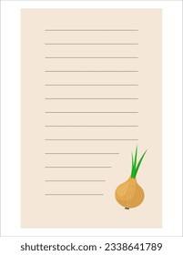 Note of cute vegetable label  illustration. Memo, paper. Vector drawing. writing paper.A sheet for writing with a onion
