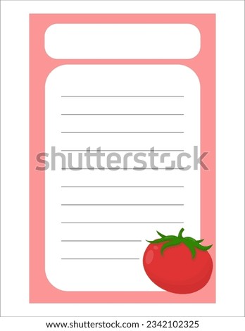 Note of cute vegetable label  illustration. Memo, paper. Vector drawing. writing paper.A sheet for recording with a tomato