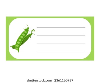Note of cute vegetable peas label  illustration. Memo, paper. Vector drawing. writing paper