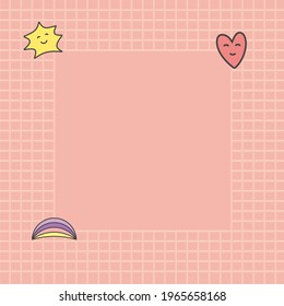 Note design on pink background with hearts, rainbow and star in cartoon.