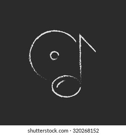 Note with disk hand drawn in chalk on a blackboard vector white icon isolated on a black background.