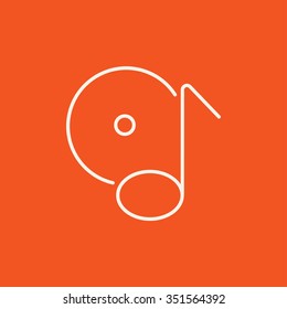 Note with disk line icon for web, mobile and infographics. Vector white icon isolated on red background.