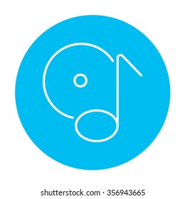 Note with disk line icon for web, mobile and infographics. Vector white icon on the light blue circle isolated on white background.