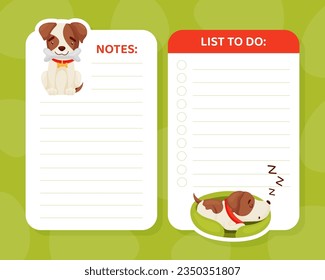 Note and to Do List Card with Jack Russell Terrier Puppy Character Vector Template