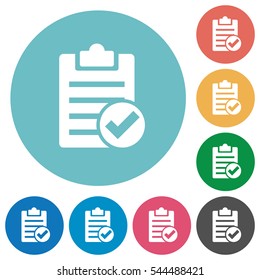 Note done flat white icons on round color backgrounds