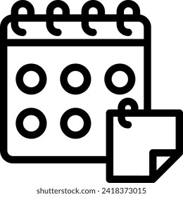 Icono de planificación de eventos con estilo de contorno negro. nota, aislado, hoja, diseño, blanco, gráfico, elemento. Ilustración del vector