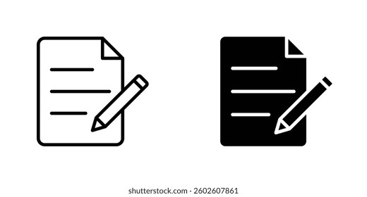 Note flat Icons in line outline and flat solid style on white background