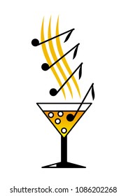 A note in a glass. The notes fall into the glass. Symbolic metaphorical drawing. Vector graphics