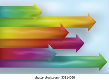 Note: Gradient Meshes are Used. A collection of 6 arrows created by use of a gradient mesh. Each arrow and the background on separate layers.