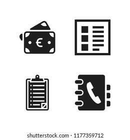 note icon. 4 note vector icons set. agenda, euro and clipboard icons for web and design about note theme