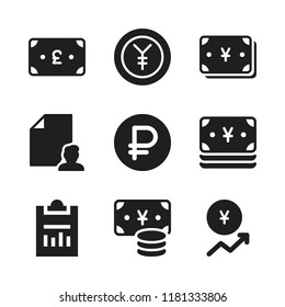 note icon. 9 note vector icons set. yen, peso and file icons for web and design about note theme