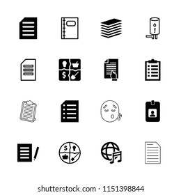 Note icon. collection of 16 note filled and outline icons such as document, international music, paper, checklist, marketing, notebook. editable note icons for web and mobile.