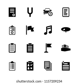 Note icon. collection of 16 note filled icons such as document, pin, flag, medical clipboard, documents box, paper pin, check list. editable note icons for web and mobile.