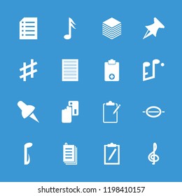 Note icon. collection of 16 note filled icons such as credit card payment, treble clef, paper, clipboard, pin, medical clipboard. editable note icons for web and mobile.