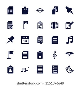 Note icon. collection of 25 note filled icons such as document, credit card payment, flag, clipboard, paper, 14 date calendar. editable note icons for web and mobile.