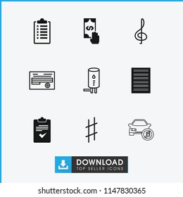 Note icon. collection of 9 note filled and outline icons such as treble clef, document, musical sharp, geyser, cash payment, checklist. editable note icons for web and mobile.