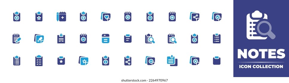 Note icon collection. Duotone color. Vector illustration. Containing clipboard, note, sticky notes, notes, task, prescription.