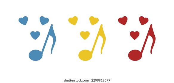 note icon with hearts on a white background, vector illustration