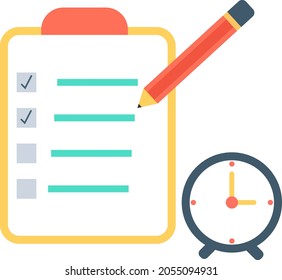 Note icon with pen and alarm clock professionally and beautifully on a white background