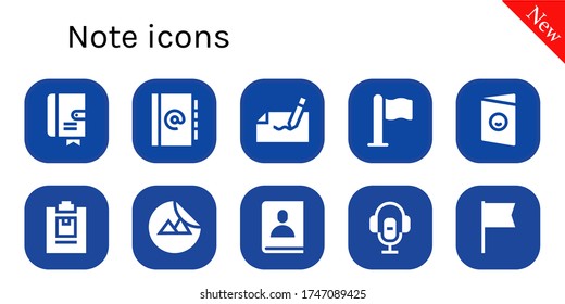 note icon set. 10 filled note icons. Included Agenda, Autograph, Flag, Postcard, Notepad, Sticker, Voice recorder icons