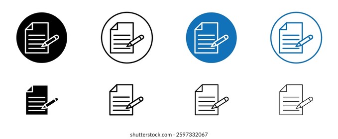 Note icon set in black and blue colors on white background