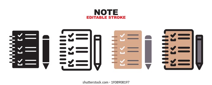 Note icon set with different styles. Colored vector icons designed in filled, outline, flat, glyph and line colored. Editable stroke and pixel perfect. Can be used for web, mobile, ui and more.
