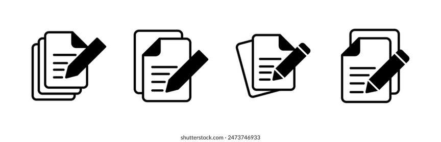 Juego de iconos de nota. icono de bloc de notas Vector. editar archivo. icono de escritura