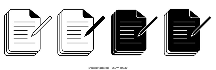 Note Icon Set. Notepad Icon Vector. Edit File Symbol. Write Icon. illustration