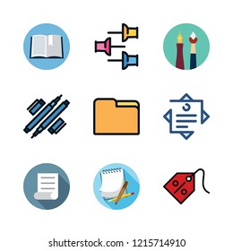 note icon set. vector set about file, tag, open book and office material icons set.