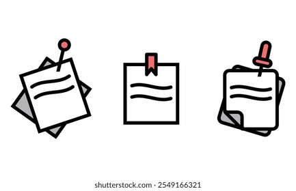 Conjunto de ícones de nota. Ilustração vetorial.