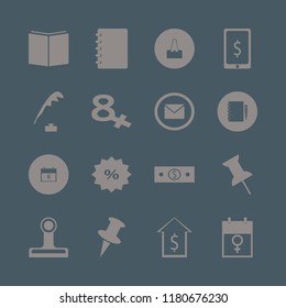 note icon. note vector icons set open book, discount tag, pen ink and dollar symbol phone