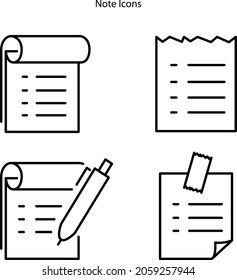 iconos de nota aislados en fondo blanco. icono de nota símbolo de línea delgada contorno de línea lineal para logo, web, app, UI. icono de nota signo simple.