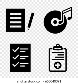Note icons set. set of 4 note filled icons such as medical clipboard, disc and music note, checklist