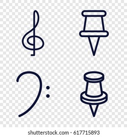 Note icons set. set of 4 note outline icons such as pin, bass clef