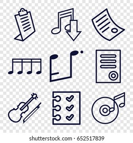 Note icons set. set of 9 note outline icons such as document, clipboard, violin, checklist