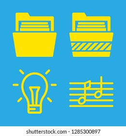 note icons set with folder, two music notes and idea vector set