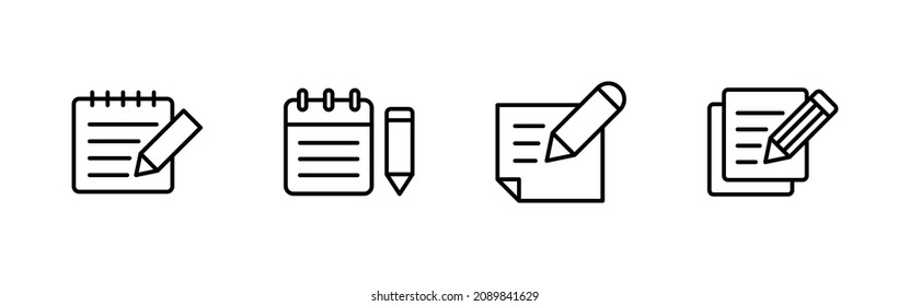Conjunto de iconos de nota. signo y símbolo de la anotación
