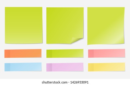 Note label light green paper on gray background with multi color index set- Vector Illustration