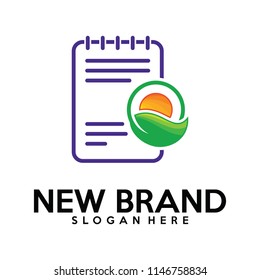 Note with leaf logo template, Green logo vector