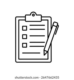 Ícone de vetor de arte de linha de nota, limpar, área de transferência, lista de verificação