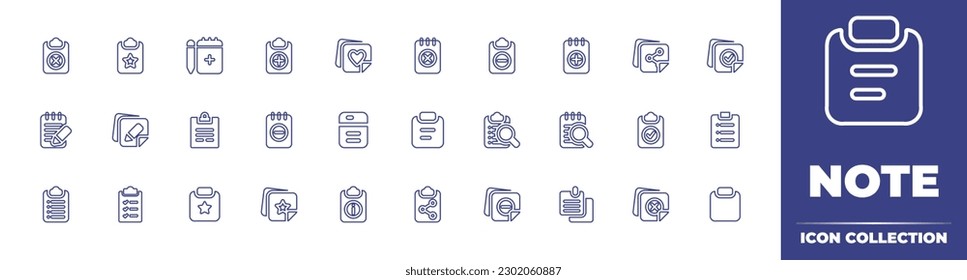 Note line icon collection. Editable stroke. Vector illustration. Containing clipboard, note, sticky notes, notes, task, prescription.