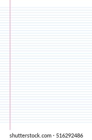 Note Line Paper. Vector, Illustration of Notebook Line Paper Sheet.