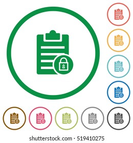 Note lock flat color icons in round outlines