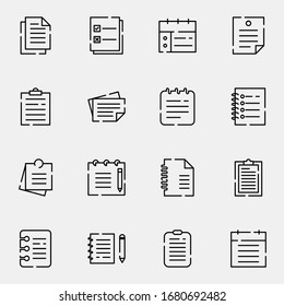 Note, memo, letter icon set. Simple notes, list, schedule outline icon sign concept. vector illustration. 
