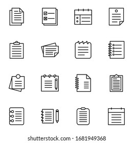 Note, Memo, Letter Icon Set. Simple Notes, List, Schedule Outline Icon Sign Concept. Vector Illustration. 