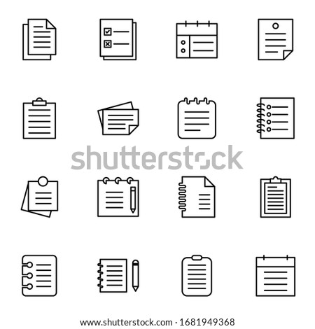 Note, memo, letter icon set. Simple notes, list, schedule outline icon sign concept. vector illustration. 