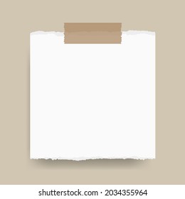 Note memo paper with adhesive tape. Copy space. Vector illustration.