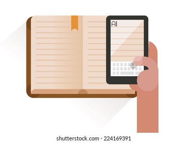 note and mobile digital note by business hand concept